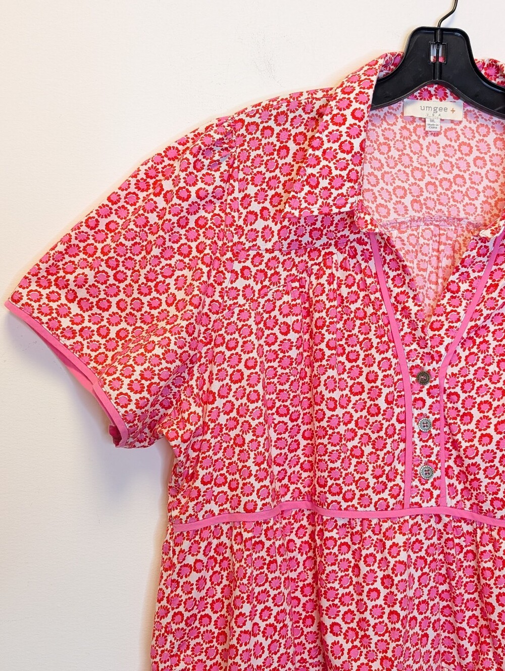 Umgee Pink Printed Collared Tiered Mini Dress - Picture 6 of 16